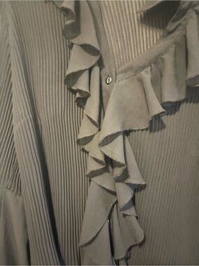 Ruffled V-Neck Blouse in Olive Green